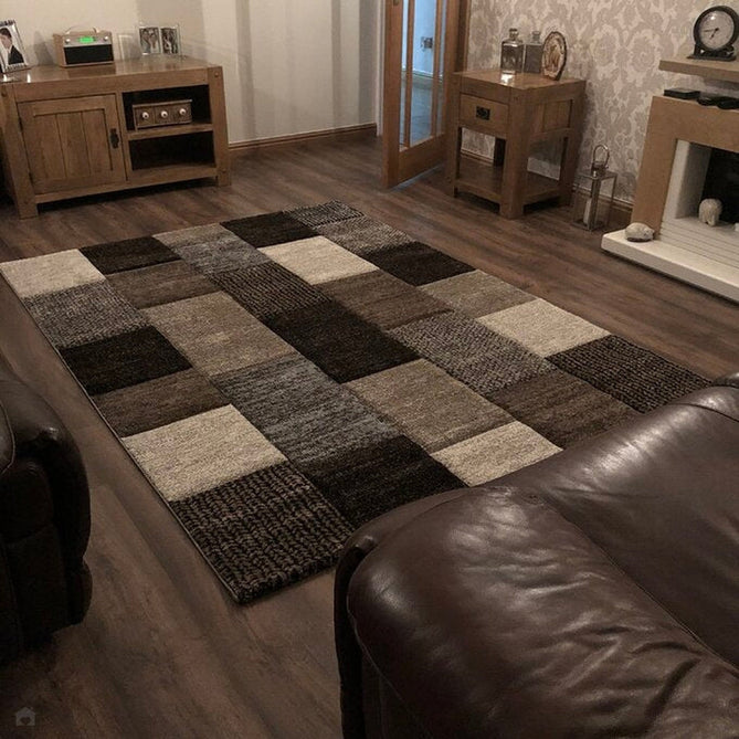 Brooklyn 21830 Modern Geometric Square Patchwork Blocks Soft Carved Durable Short Pile Beige/Grey/Brown Rug-Think Rugs-Rug Love - The Most Loved Rug Store