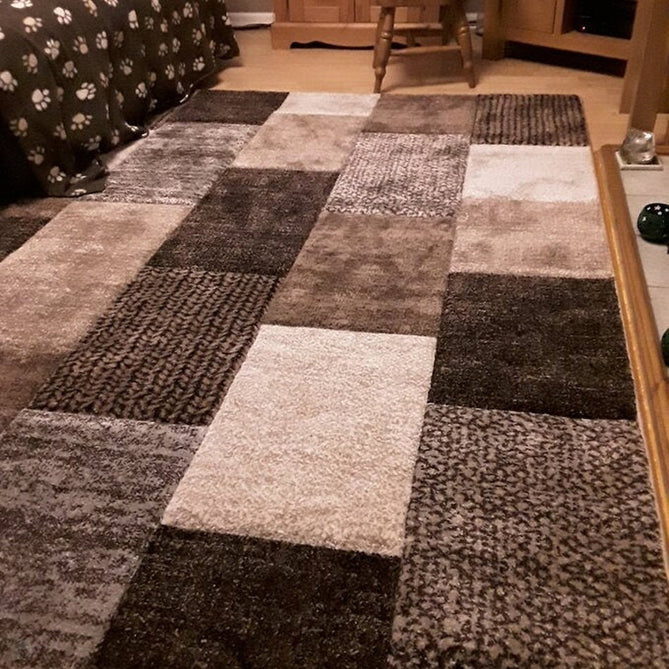 Brooklyn 21830 Modern Geometric Square Patchwork Blocks Soft Carved Durable Short Pile Beige/Grey/Brown Rug-Think Rugs-Rug Love - The Most Loved Rug Store