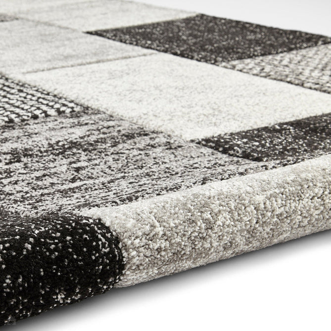 Brooklyn 21830 Modern Geometric Square Patchwork Blocks Soft Carved Durable Short Pile Grey/Black Rug-Think Rugs-Rug Love - The Most Loved Rug Store