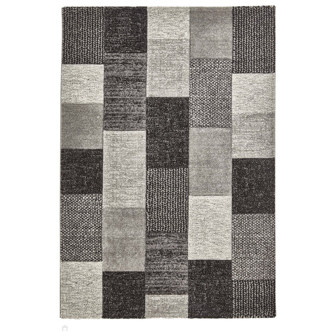 Brooklyn 21830 Modern Geometric Square Patchwork Blocks Soft Carved Durable Short Pile Grey/Black Rug-Think Rugs-Rug Love - The Most Loved Rug Store