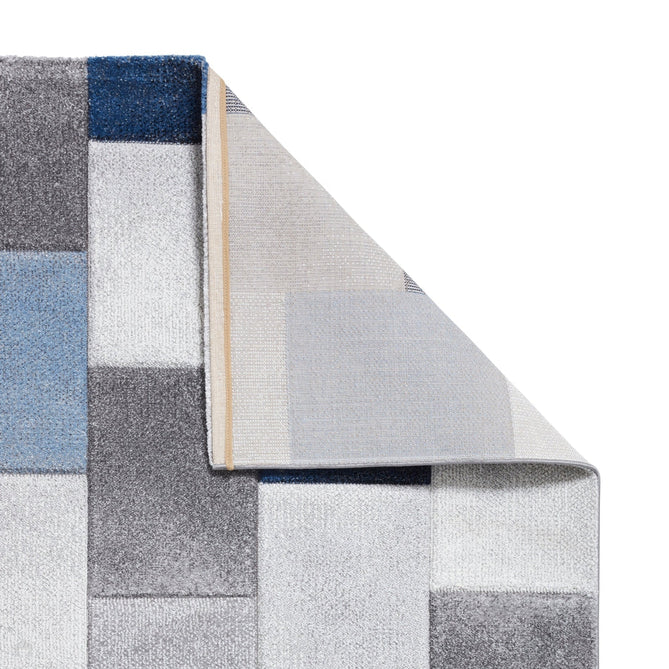 Brooklyn 21830 Modern Geometric Square Patchwork Blocks Soft Carved Durable Short Pile Grey/Blue/Cream Rug-Think Rugs-Rug Love - The Most Loved Rug Store