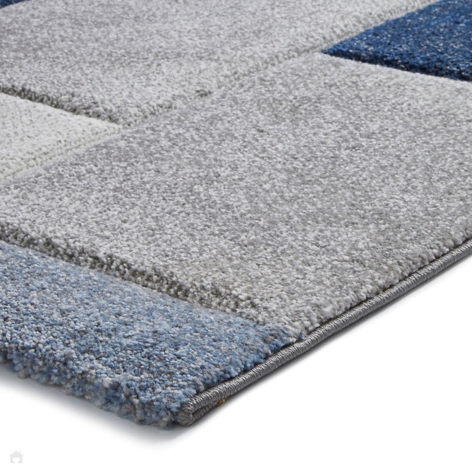 Brooklyn 21830 Modern Geometric Square Patchwork Blocks Soft Carved Durable Short Pile Grey/Blue/Cream Rug-Think Rugs-Rug Love - The Most Loved Rug Store