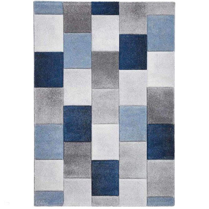 Brooklyn 21830 Modern Geometric Square Patchwork Blocks Soft Carved Durable Short Pile Grey/Blue/Cream Rug-Think Rugs-Rug Love - The Most Loved Rug Store