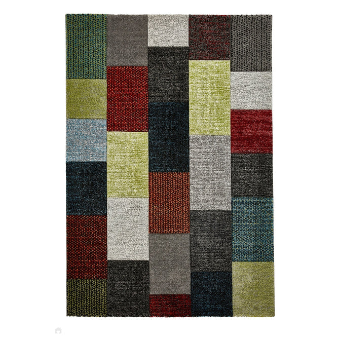 Brooklyn 21830 Modern Geometric Square Patchwork Blocks Soft Carved Durable Short Pile Grey/Multicolour Rug-Think Rugs-Rug Love - The Most Loved Rug Store