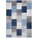 Brooklyn 21830 Modern Geometric Square Patchwork Blocks Soft Hand-Carved Grey/Blue/Cream Rug