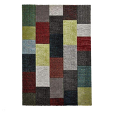 Brooklyn 21830 Modern Geometric Square Patchwork Blocks Soft Hand-Carved Grey/Multicolour Rug