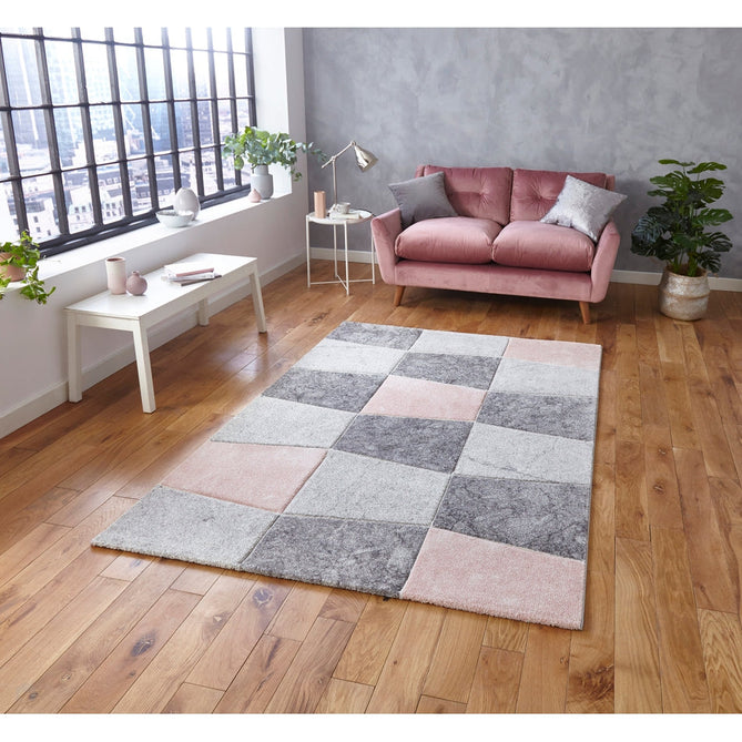 Brooklyn 22192 Modern Geometric Medley Soft Carved Durable Short Pile Grey/Rose Rug-Think Rugs-Rug Love - The Most Loved Rug Store