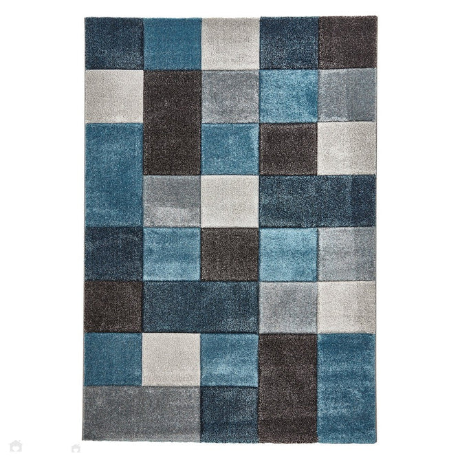 Brooklyn 646 Modern Geometric Tile Blocks Soft Carved Durable Short Pile Blue/Grey/Cream Rug-Think Rugs-Rug Love - The Most Loved Rug Store