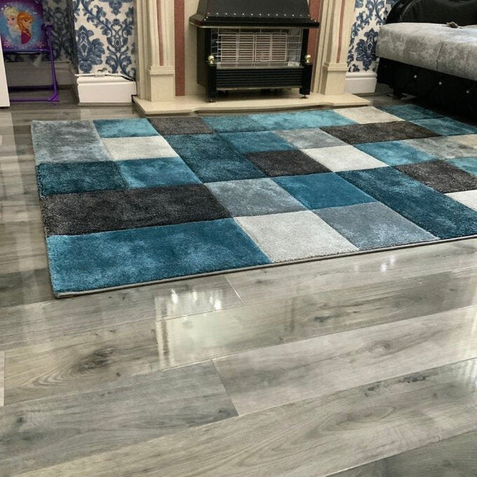 Brooklyn 646 Modern Geometric Tile Blocks Soft Carved Durable Short Pile Blue/Grey/Cream Rug-Think Rugs-Rug Love - The Most Loved Rug Store