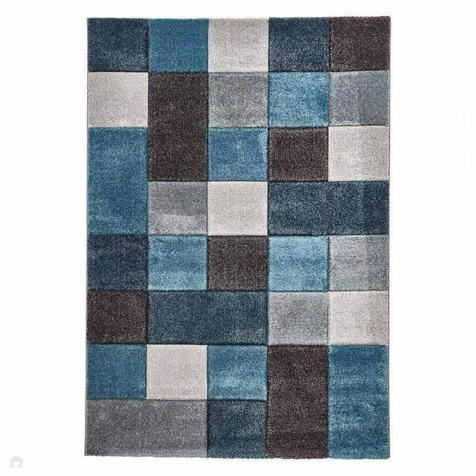Brooklyn 646 Modern Geometric Tile Blocks Soft Carved Durable Short Pile Blue/Grey/Cream Rug-Think Rugs-Rug Love - The Most Loved Rug Store