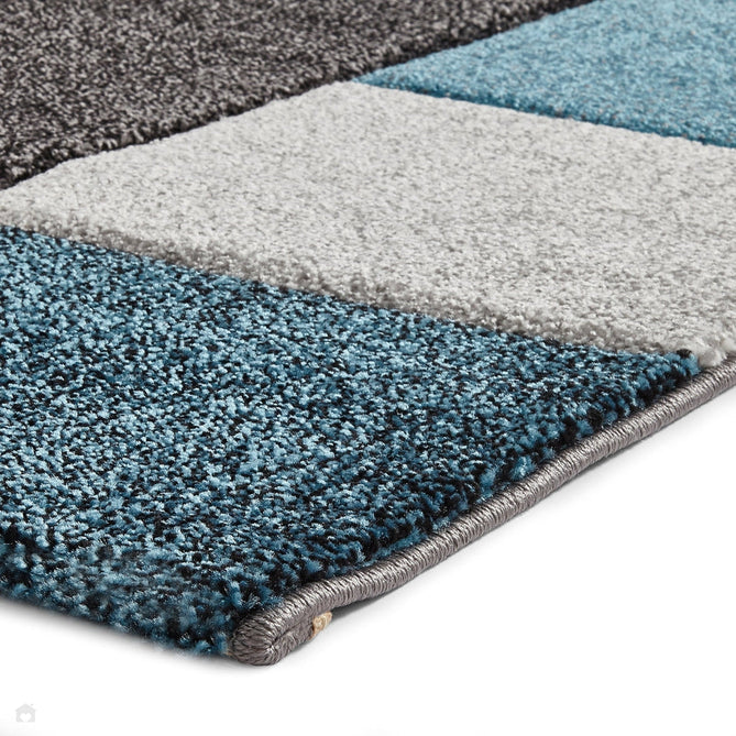 Brooklyn 646 Modern Geometric Tile Blocks Soft Carved Durable Short Pile Blue/Grey/Cream Runner-Think Rugs-Rug Love - The Most Loved Rug Store
