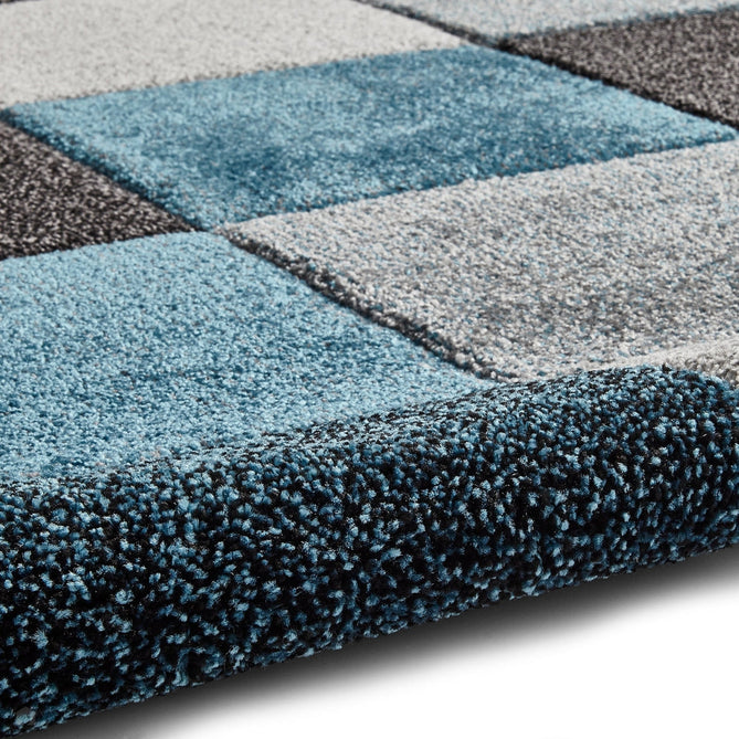 Brooklyn 646 Modern Geometric Tile Blocks Soft Carved Durable Short Pile Blue/Grey/Cream Runner-Think Rugs-Rug Love - The Most Loved Rug Store