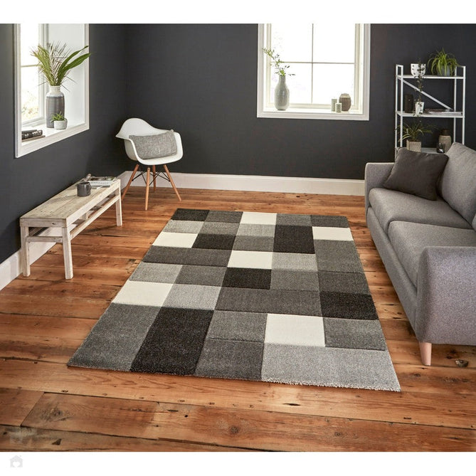 Brooklyn 646 Modern Geometric Tile Blocks Soft Carved Durable Short Pile Grey/Cream Rug-Think Rugs-Rug Love - The Most Loved Rug Store