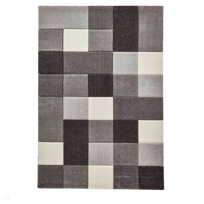 Brooklyn 646 Modern Geometric Tile Blocks Soft Carved Durable Short Pile Grey/Cream Rug-Think Rugs-Rug Love - The Most Loved Rug Store