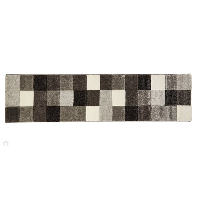 Brooklyn 646 Modern Geometric Tile Blocks Soft Carved Durable Short Pile Grey/Cream Runner-Think Rugs-Rug Love - The Most Loved Rug Store