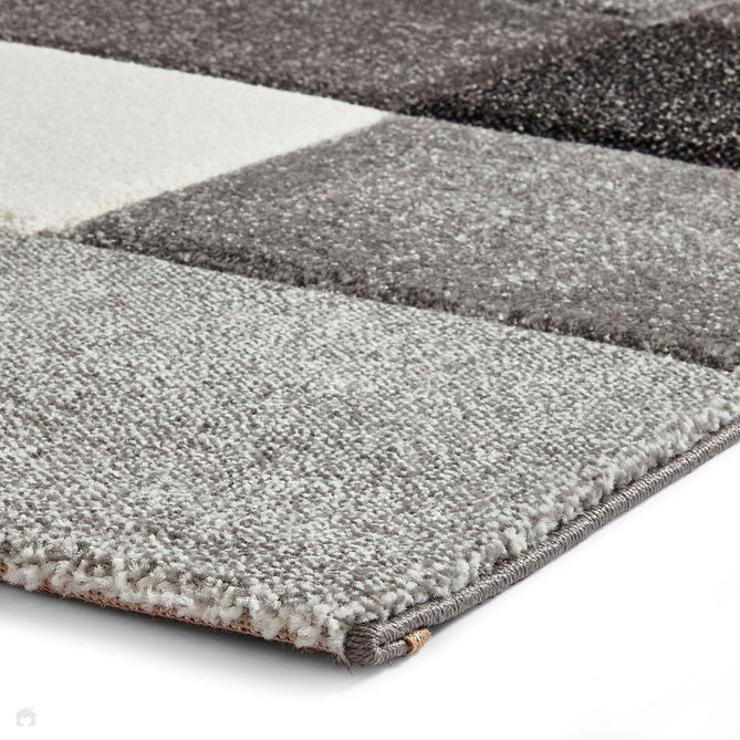 Brooklyn 646 Modern Geometric Tile Blocks Soft Carved Durable Short Pile Grey/Cream Runner-Think Rugs-Rug Love - The Most Loved Rug Store