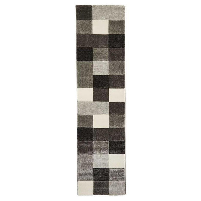 Brooklyn 646 Modern Geometric Tile Blocks Soft Carved Durable Short Pile Grey/Cream Runner-Think Rugs-Rug Love - The Most Loved Rug Store