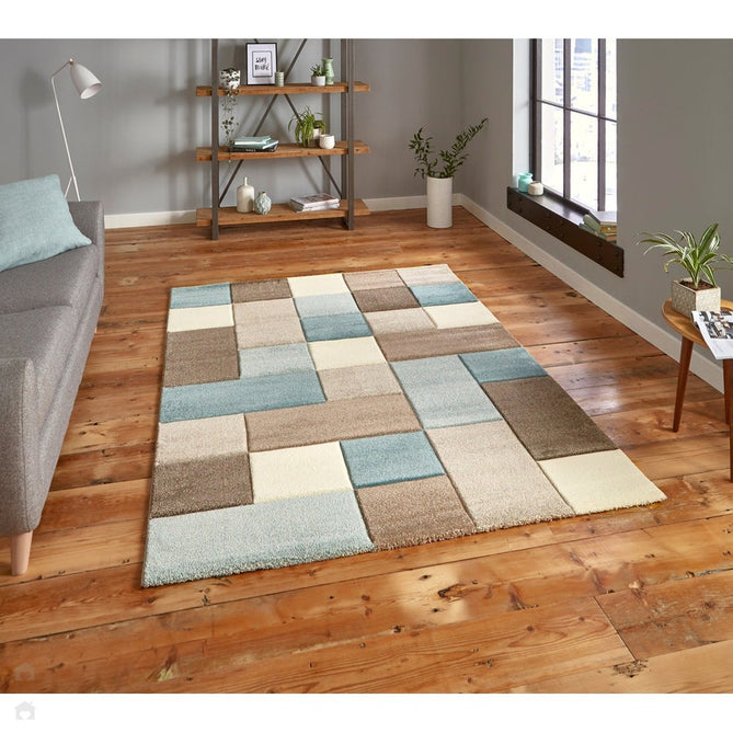Brooklyn 646 Modern Geometric Tile Blocks Soft Hand-Carved Beige/Blue/Cream Rug-Think Rugs-Rug Love - The Most Loved Rug Store