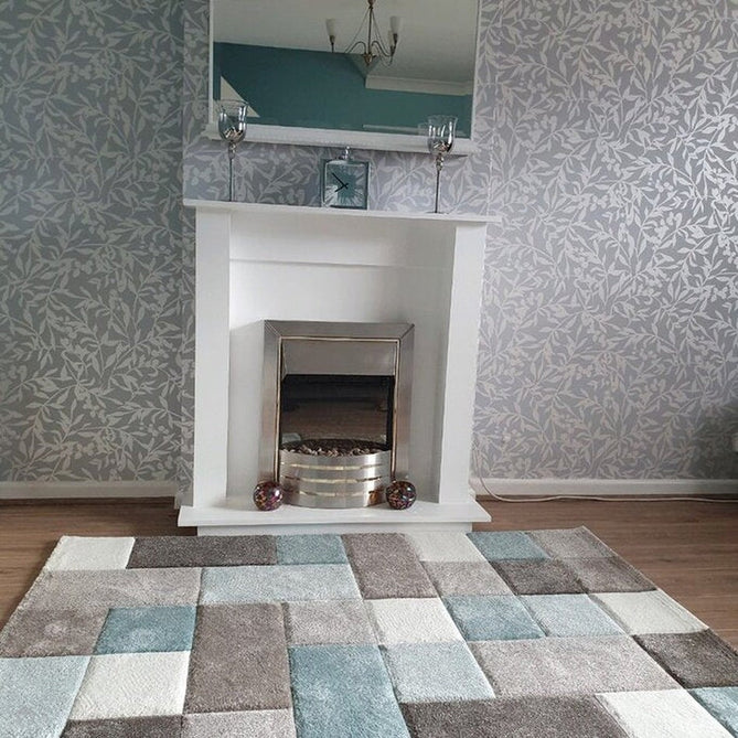 Brooklyn 646 Modern Geometric Tile Blocks Soft Hand-Carved Beige/Blue/Cream Rug-Think Rugs-Rug Love - The Most Loved Rug Store