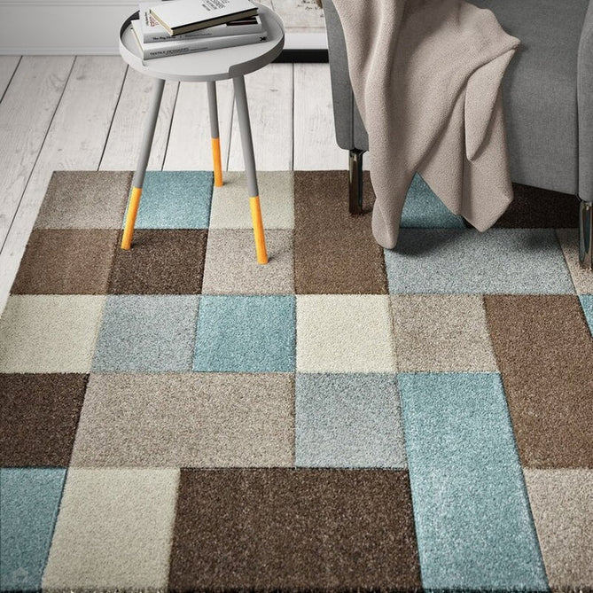 Brooklyn 646 Modern Geometric Tile Blocks Soft Hand-Carved Beige/Blue/Cream Rug-Think Rugs-Rug Love - The Most Loved Rug Store