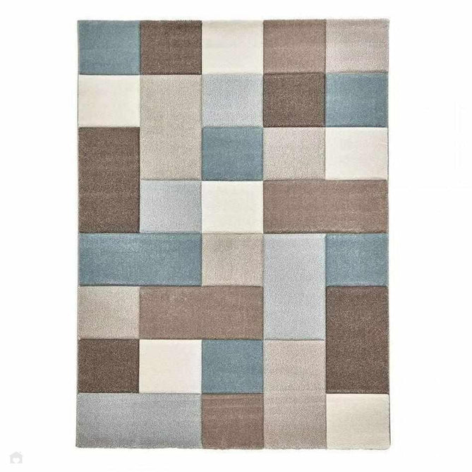 Brooklyn 646 Modern Geometric Tile Blocks Soft Hand-Carved Beige/Blue/Cream Rug-Think Rugs-Rug Love - The Most Loved Rug Store