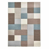 Brooklyn 646 Modern Geometric Tile Blocks Soft Hand-Carved Beige/Blue/Cream Rug