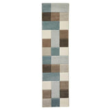Brooklyn 646 Modern Geometric Tile Blocks Soft Hand-Carved Beige/Blue/Cream Runner