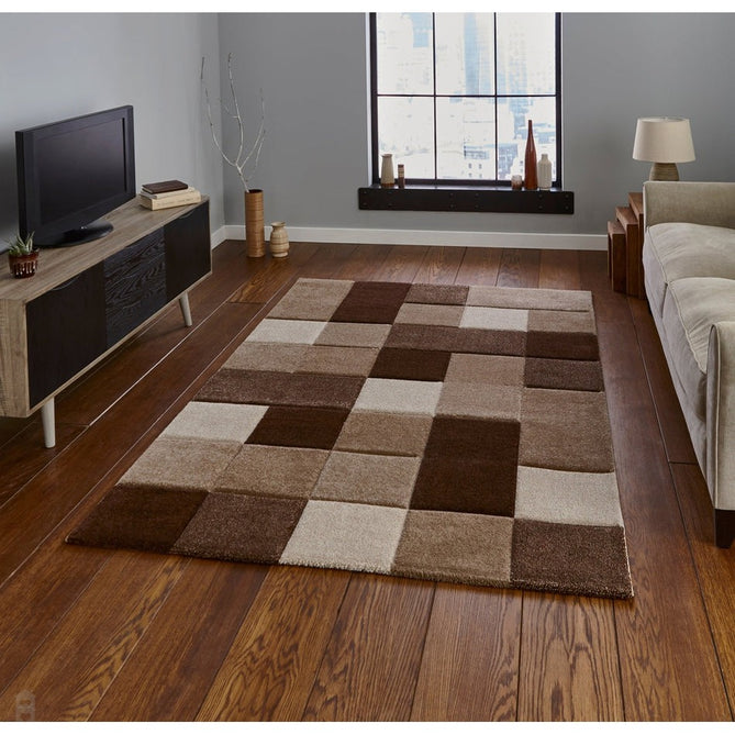 Brooklyn 646 Modern Geometric Tile Blocks Soft Hand-Carved Beige/Brown Rug-Think Rugs-Rug Love - The Most Loved Rug Store