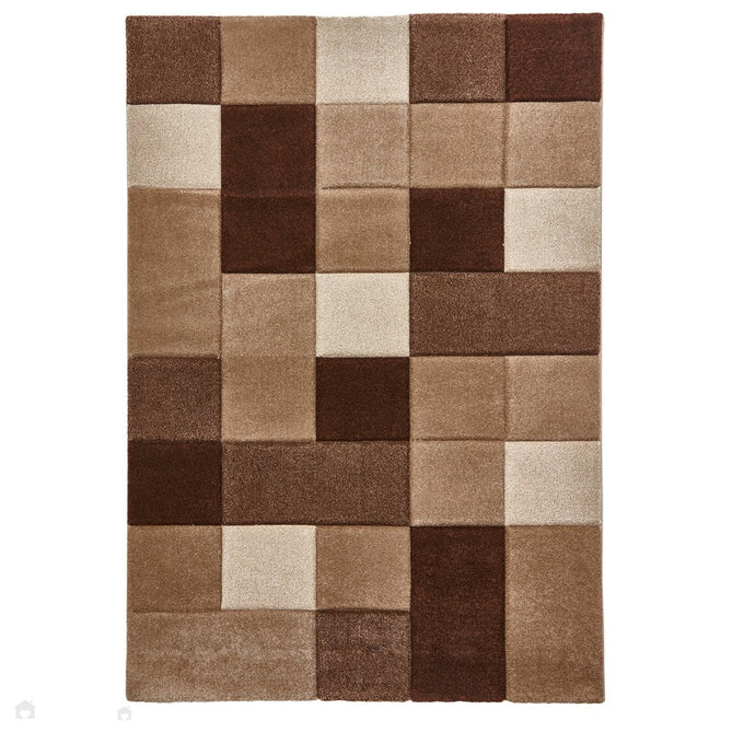 Brooklyn 646 Modern Geometric Tile Blocks Soft Hand-Carved Beige/Brown Rug-Think Rugs-Rug Love - The Most Loved Rug Store