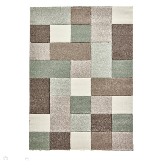 Brooklyn 646 Modern Geometric Tile Blocks Soft Hand-Carved Beige/Green/Cream Rug-Think Rugs-Rug Love - The Most Loved Rug Store