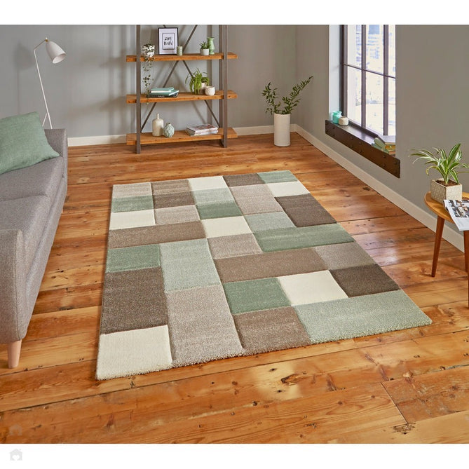 Brooklyn 646 Modern Geometric Tile Blocks Soft Hand-Carved Beige/Green/Cream Rug-Think Rugs-Rug Love - The Most Loved Rug Store