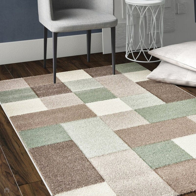 Brooklyn 646 Modern Geometric Tile Blocks Soft Hand-Carved Beige/Green/Cream Rug-Think Rugs-Rug Love - The Most Loved Rug Store