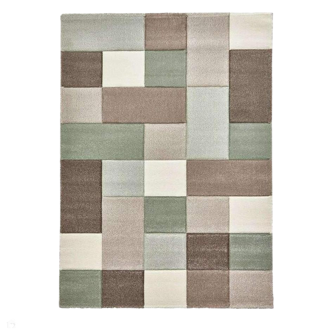 Brooklyn 646 Modern Geometric Tile Blocks Soft Hand-Carved Beige/Green/Cream Rug-Think Rugs-Rug Love - The Most Loved Rug Store