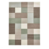 Brooklyn 646 Modern Geometric Tile Blocks Soft Hand-Carved Beige/Green/Cream Rug