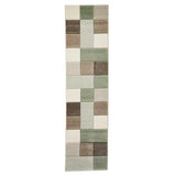 Brooklyn 646 Modern Geometric Tile Blocks Soft Hand-Carved Beige/Green/Cream Runner
