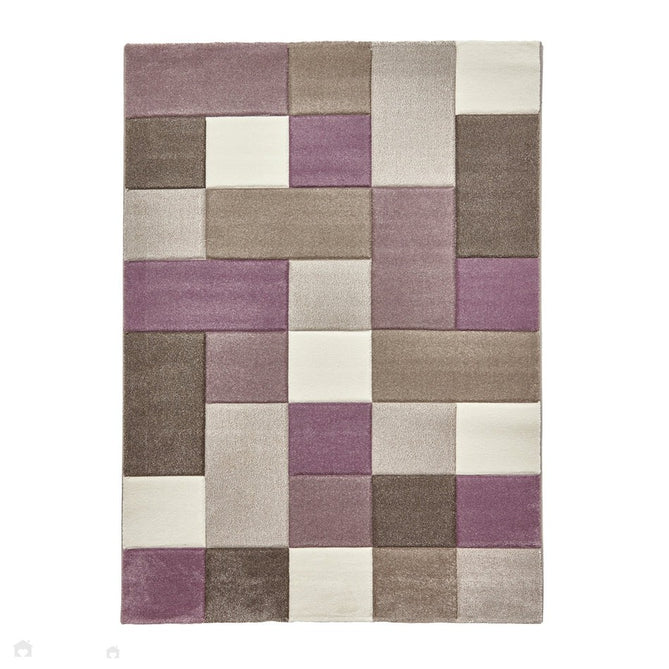 Brooklyn 646 Modern Geometric Tile Blocks Soft Hand-Carved Beige/Purple/Cream Rug-Think Rugs-Rug Love - The Most Loved Rug Store