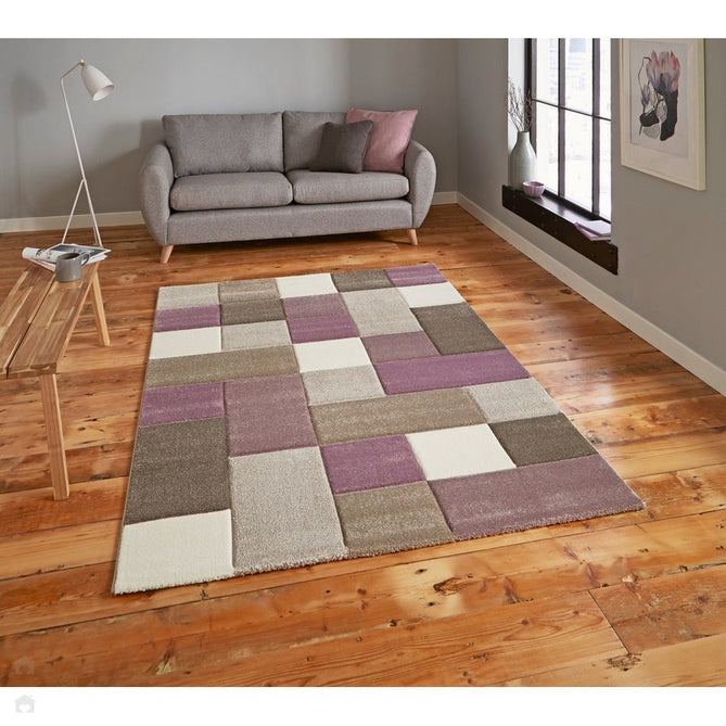 Brooklyn 646 Modern Geometric Tile Blocks Soft Hand-Carved Beige/Purple/Cream Rug-Think Rugs-Rug Love - The Most Loved Rug Store