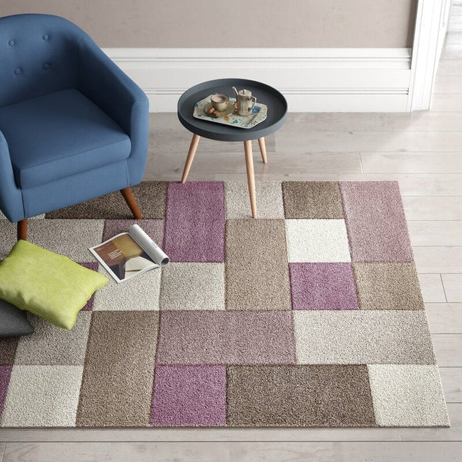 Brooklyn 646 Modern Geometric Tile Blocks Soft Hand-Carved Beige/Purple/Cream Rug-Think Rugs-Rug Love - The Most Loved Rug Store