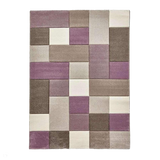 Brooklyn 646 Modern Geometric Tile Blocks Soft Hand-Carved Beige/Purple/Cream Rug