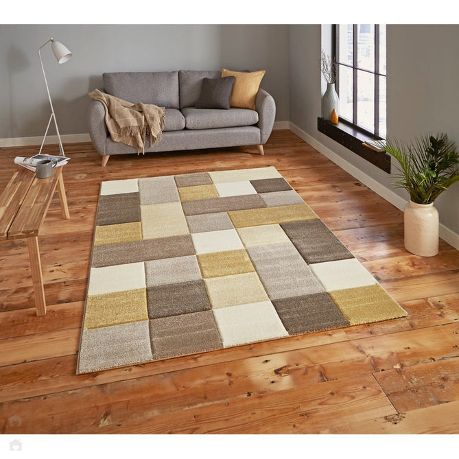 Brooklyn 646 Modern Geometric Tile Blocks Soft Hand-Carved Beige/Yellow/Cream Rug-Think Rugs-Rug Love - The Most Loved Rug Store