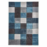Brooklyn 646 Modern Geometric Tile Blocks Soft Hand-Carved Blue/Grey/Cream Rug