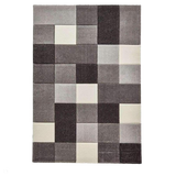 Brooklyn 646 Modern Geometric Tile Blocks Soft Hand-Carved Grey/Cream Rug