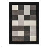 Brooklyn BRK04 Modern Geometric Patchwork Blocks Border Soft Carved Durable Short Pile Black/Grey/Cream Rug