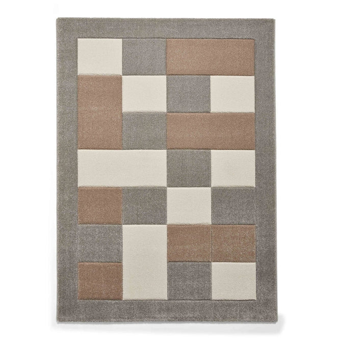 Brooklyn BRK04 Modern Geometric Patchwork Blocks Border Soft Carved Durable Short Pile Grey/Beige/Cream Rug-Think Rugs-Rug Love - The Most Loved Rug Store