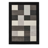 Brooklyn BRK04 Modern Geometric Patchwork Blocks Border Soft Hand-Carved Black/Grey/Cream Rug