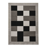 Brooklyn BRK04 Modern Geometric Patchwork Blocks Border Soft Hand-Carved Grey/DarkGrey/Cream Rug