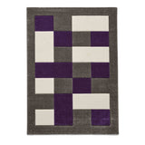 Brooklyn BRK04 Modern Geometric Patchwork Blocks Border Soft Hand-Carved Grey/Purple/Cream Rug