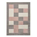 Brooklyn BRK04 Modern Geometric Patchwork Blocks Border Soft Hand-Carved Grey/Rose/Cream Rug