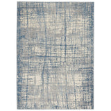 CK Rush CK950 Modern Crosshatched Linear Abstract Distressed Hi-Low Textured Low Flat-Pile Ivory/Blue Rug