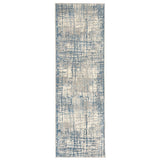 CK Rush CK950 Modern Crosshatched Linear Abstract Distressed Hi-Low Textured Low Flat-Pile Ivory/Blue Runner